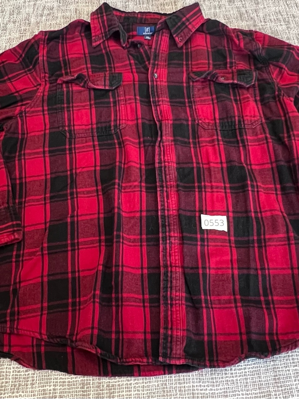 George Red and Black Plaid Button-Down Shirt